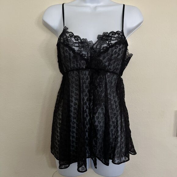 Unbranded Tops - Vintage Womens Lace Cami Union Made Black Spaghetti Strap Babydoll Y2K Top SZ S